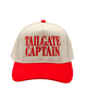 Beige and red cap with 'TAILGATE CAPTAIN' text on a white background
