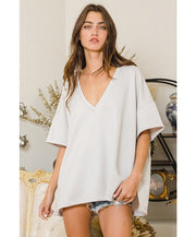 Taylor Oversized Solid Textured V-Line Back Tunic Top
