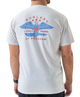 Person wearing a gray USA t-shirt with a patriotic design on the back
