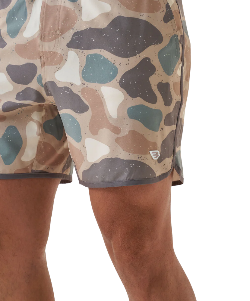 Burlebo Camouflage-patterned swim shorts worn by a person on a white background