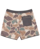 Burlebo camouflage swim shorts with a black pocket on a white background