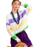 Mardi Gras Color Block Boat Neck Knitted Sweater
