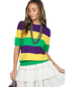 Mardi Gras Short Sleeve Color Block Sweater