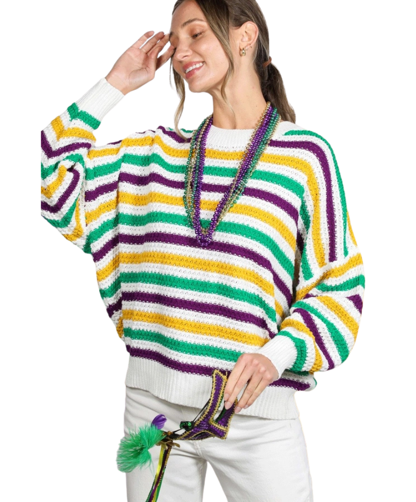 Mardi Gras Textured Multi Stripe Sweater