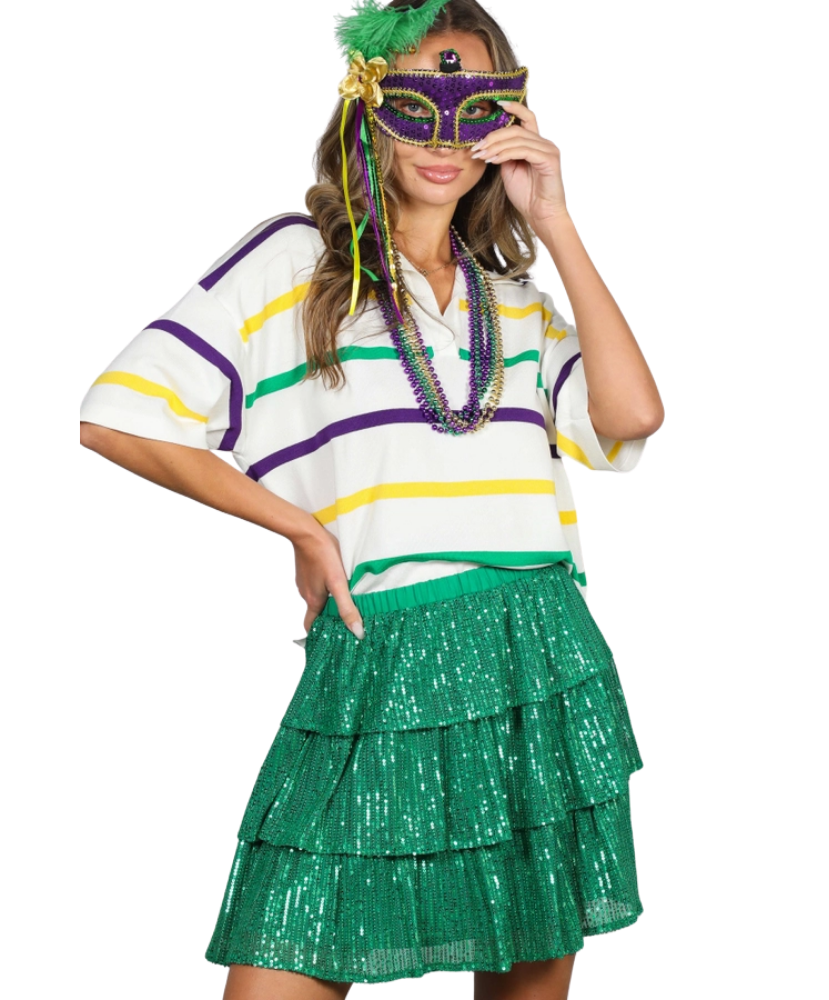 Multi Stripe Short Sleeve Mardi Gras Shirt