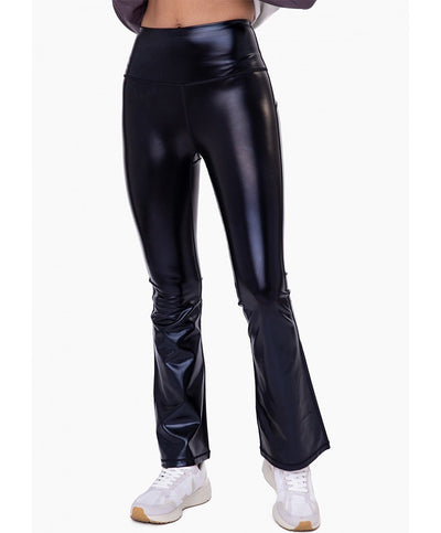 Faux Leather Flare High-Waisted Leggings