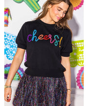 Queen of Sparkles - Multi Cheers Glitter Script SS Sweater