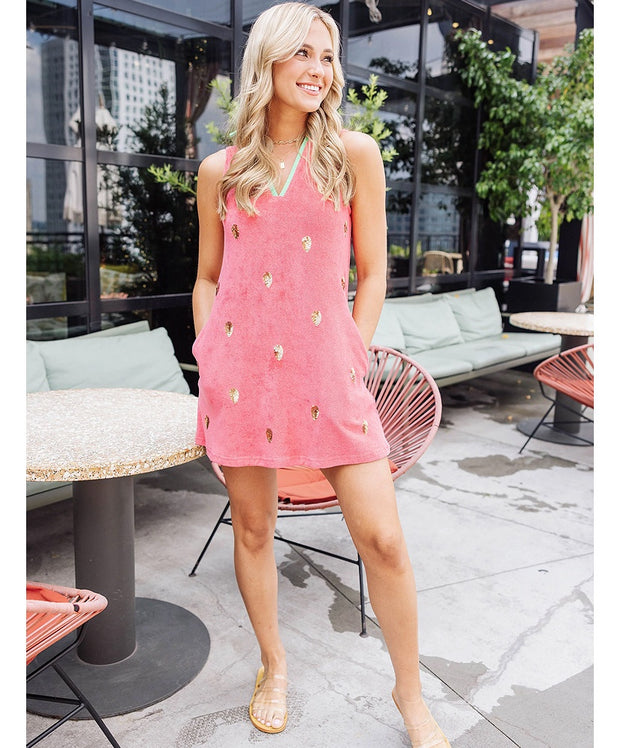 Queen of Sparkles - Watermelon Seed Terry Cloth Tank Dress