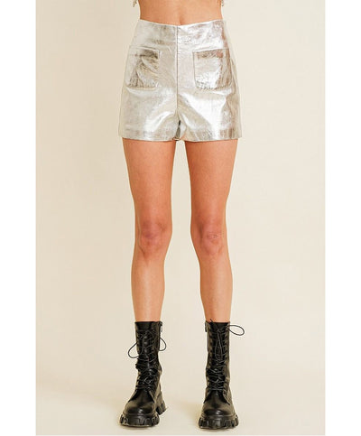 Viv Metallic Faux Leather Shorts