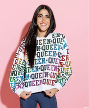 Queen Of Sparkles - White & Rainbow Queen All Over Sweatshirt