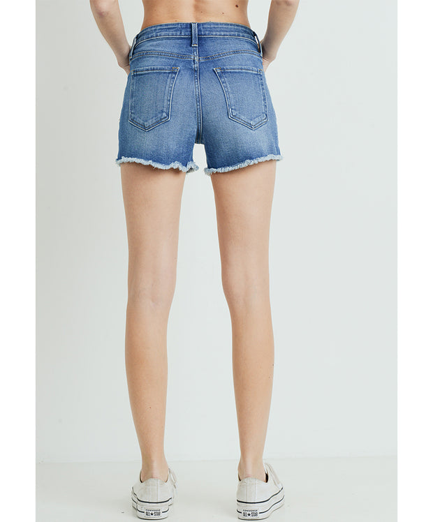 Just USA - High Rise Frayed Shorts With Slit
