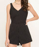 She + Sky - SL7434 - Sleeveless Woven Striped Romper w/ Back Tie Detail