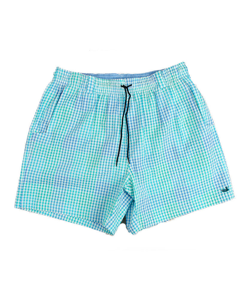 Southern Marsh - Dockside Swim Trunk - Seersucker Gingham - Antigua Blue and Teal