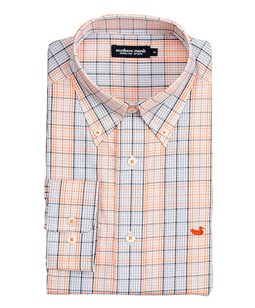 Southern Marsh - Sutton Plaid: Wrinkle Free - Navy/Orange