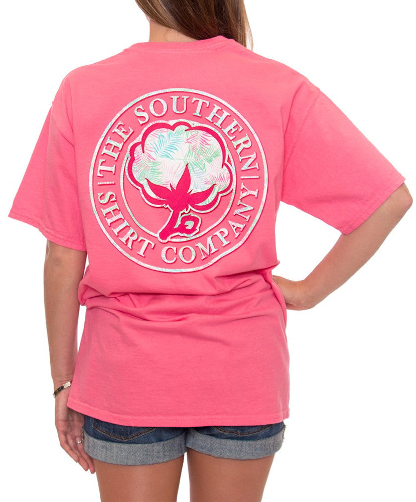 Southern Shirt Co - Palm Print Logo Pocket Tee - Blush Back