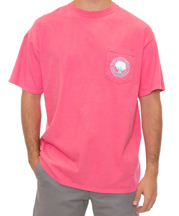 Southern Shirt Co - Palm Print Logo Pocket Tee - Blush Front