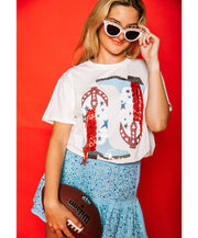 Queen of Sparkles - Powder Blue & Red Fringe Boot Tee