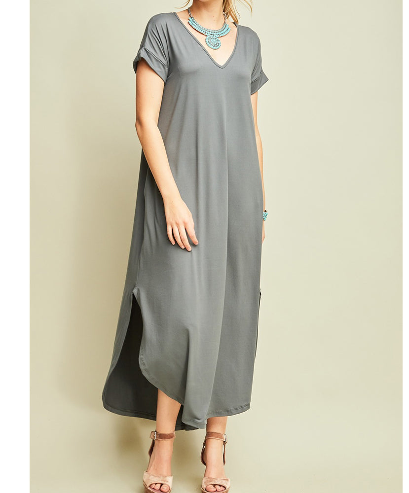 V-Neck Maxi Dress w/ Pockets