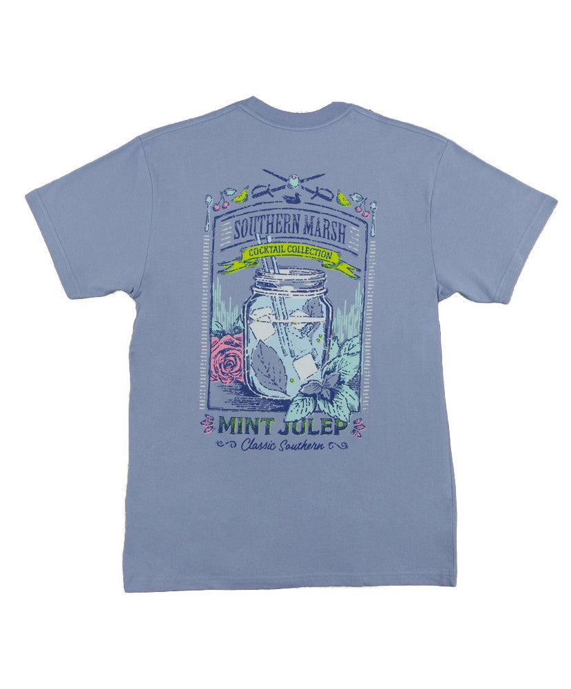 Southern Marsh - Cocktail Collection Tee: Mint Julep - Light Blue Back