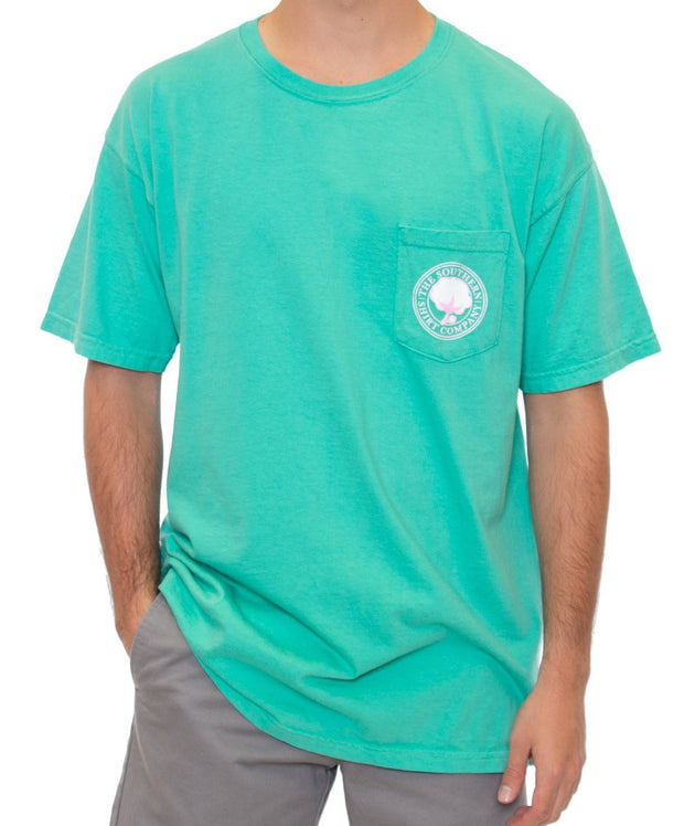 Southern Shirt Co - Palm Print Logo Pocket Tee - Mojito Front