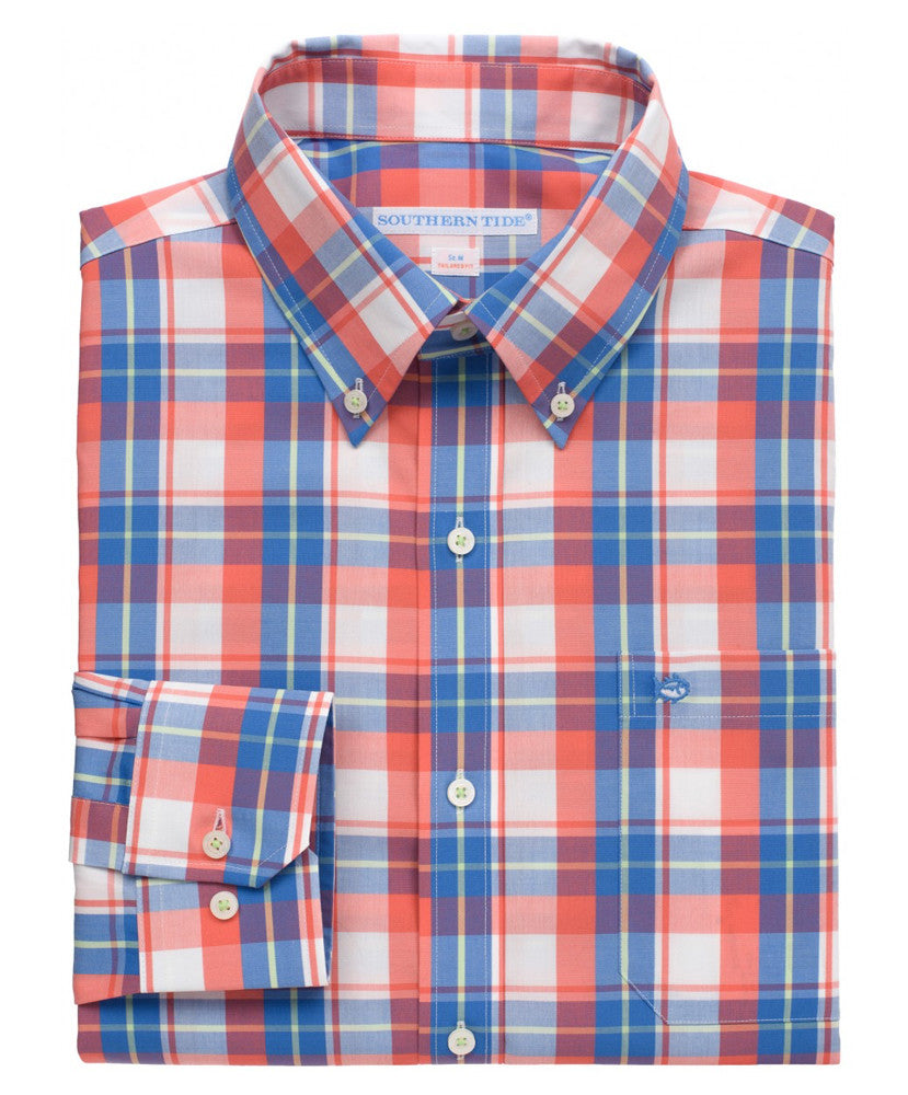 Southern Tide - Bon Voyage Plaid Sport Shirt - Coral Beach