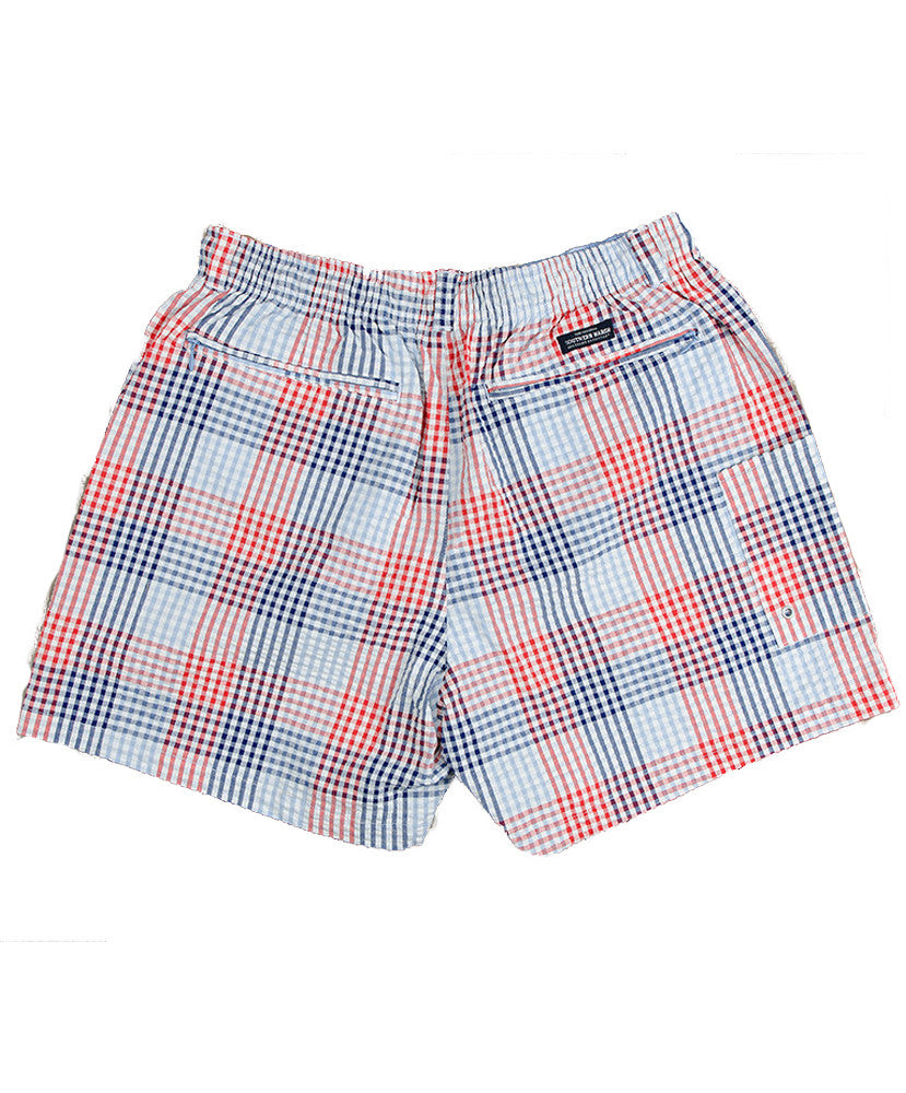 Southern Marsh - Dockside Swim Trunk - Seersucker Gingham - Navy and Red