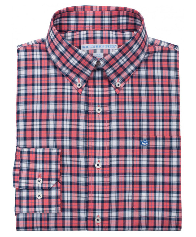 Southern Tide - Sonar Plaid Sport Shirt - Coral Beach