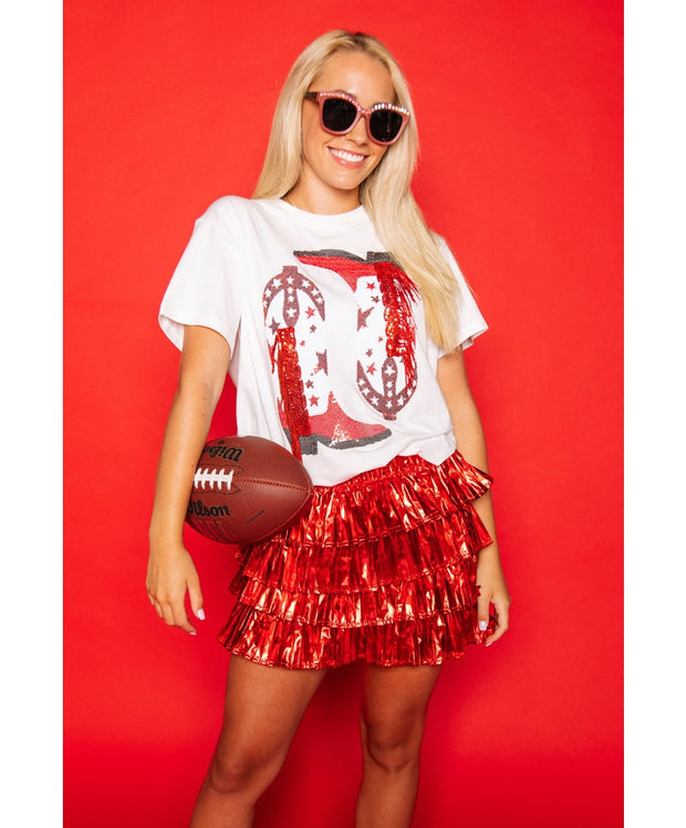Queen of Sparkles - Red & White Fringe Boot Tee