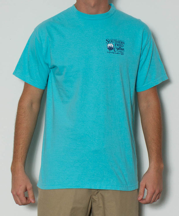 Southern Fried Cotton - Duck Stripes S/S Pocket Tee - Lagoon Blue Front