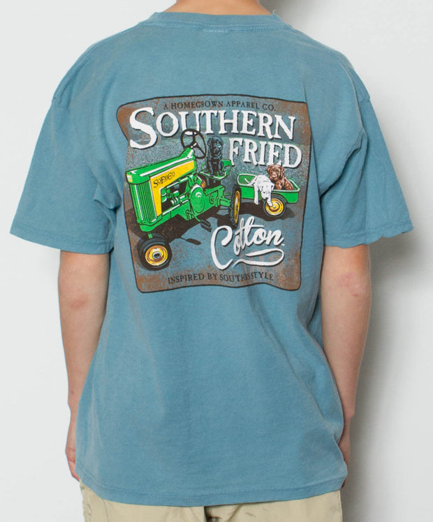 Southern Fried Cotton - Youth Green Tractor T-Shirt - Back