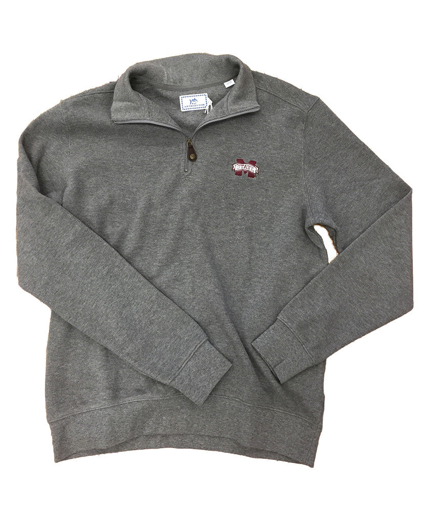 Southern Tide - Flat Back Rib 1/4 Zip-Heathered-Mississippi State