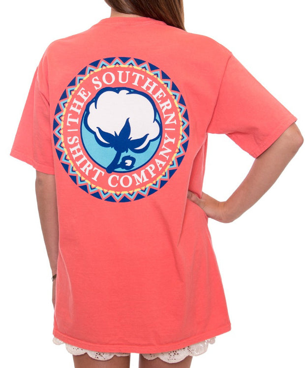 Southern Shirt Co - Tribal Print  Logo T-Shirt - Sugar Coral Back